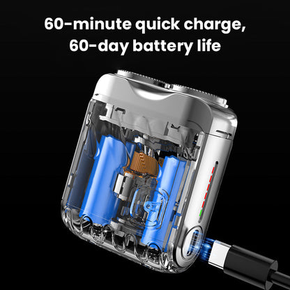 Next-generation portable rotary dual-ring electric shaver.