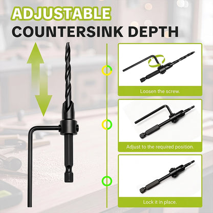 15-Piece Hex-Shank Countersink Drill Bit Set in Green Case