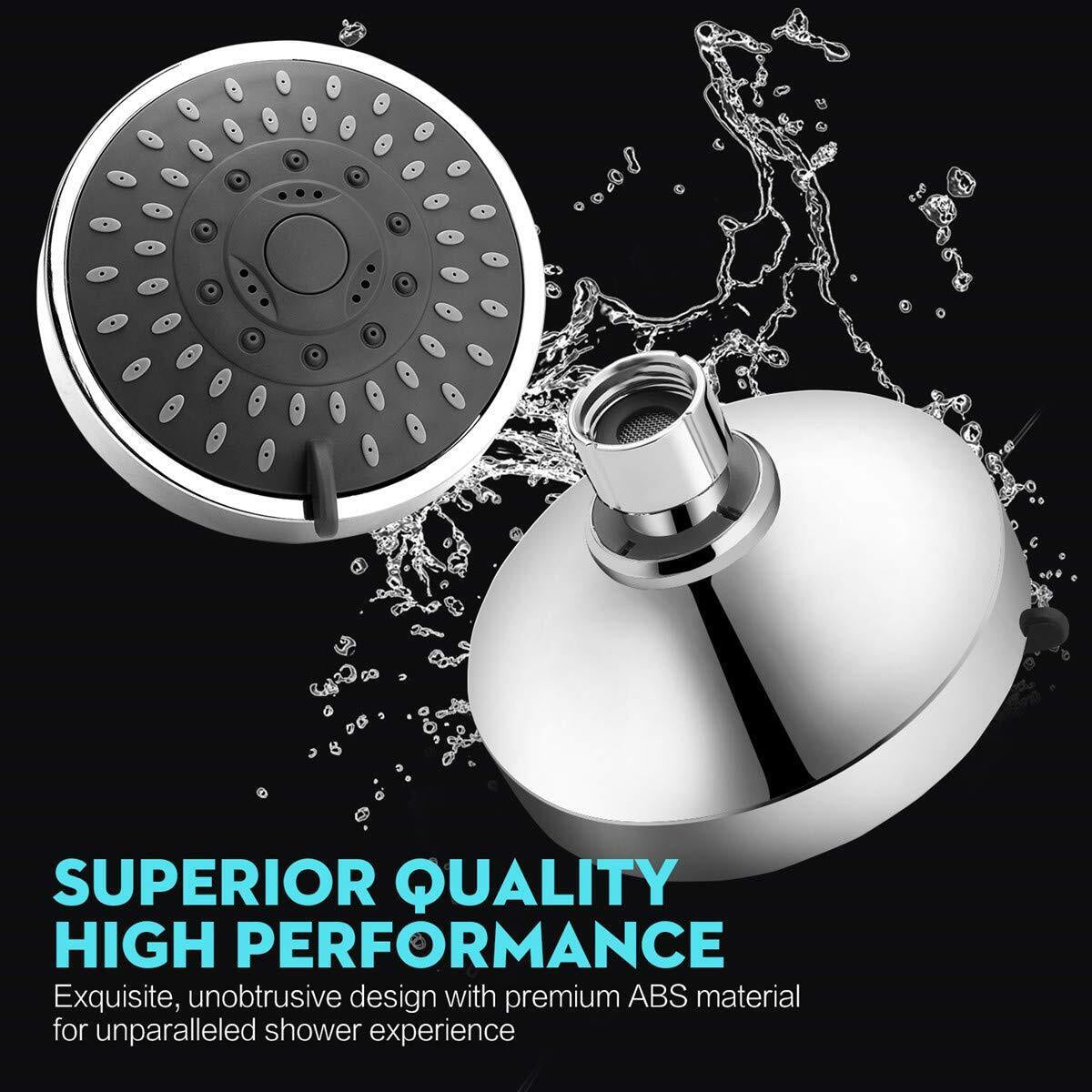 Elarohome High Pressure Shower Head 5 Settings Fixed Showerhead 4 Inch High F