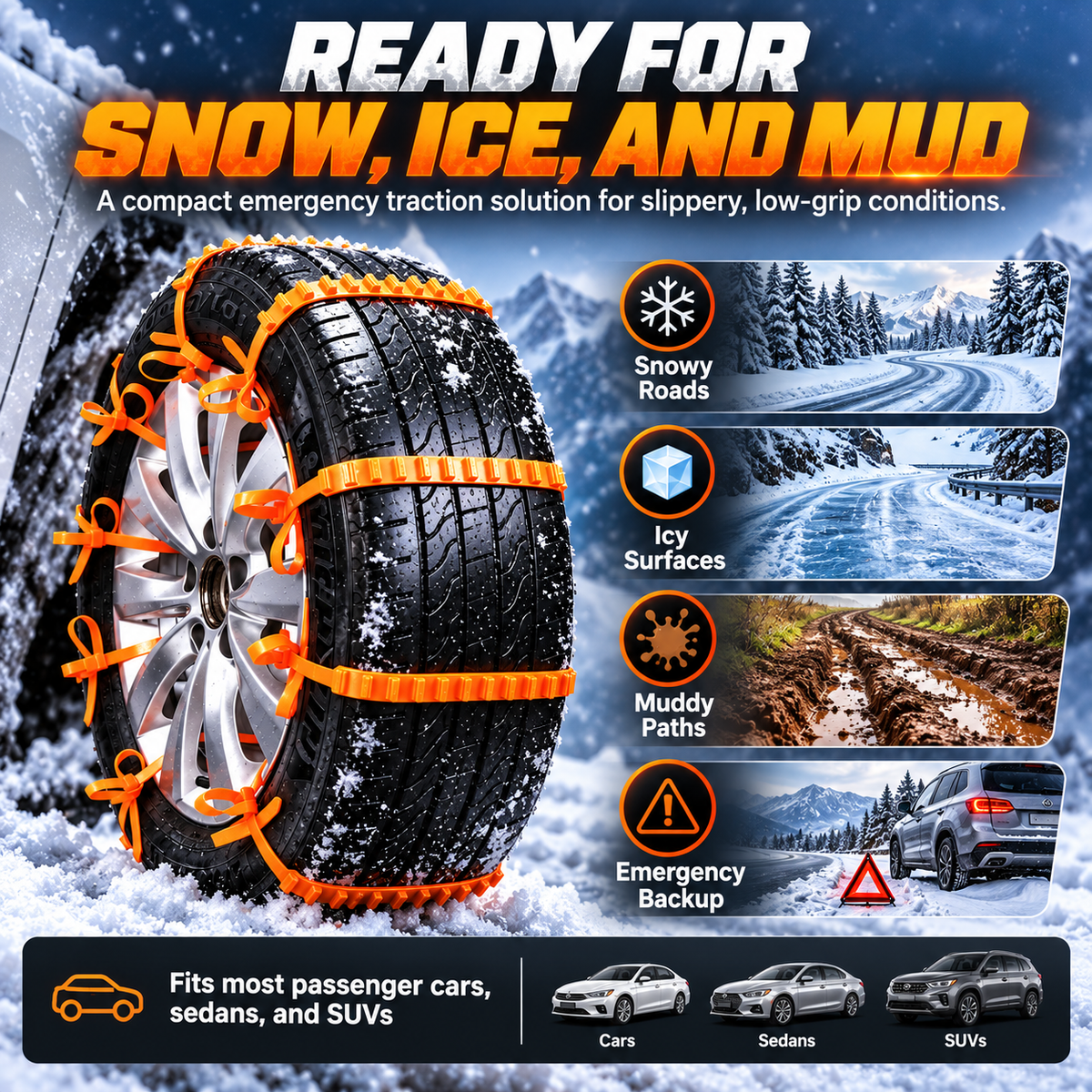 Emergency Tire Traction Straps for Snowy Conditions
