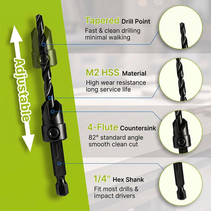 15-Piece Hex-Shank Countersink Drill Bit Set in Green Case