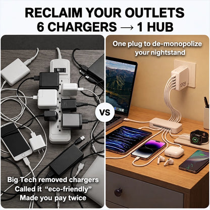 Six-Port USB and USB-C Wall Charger for Multi-Device Charging