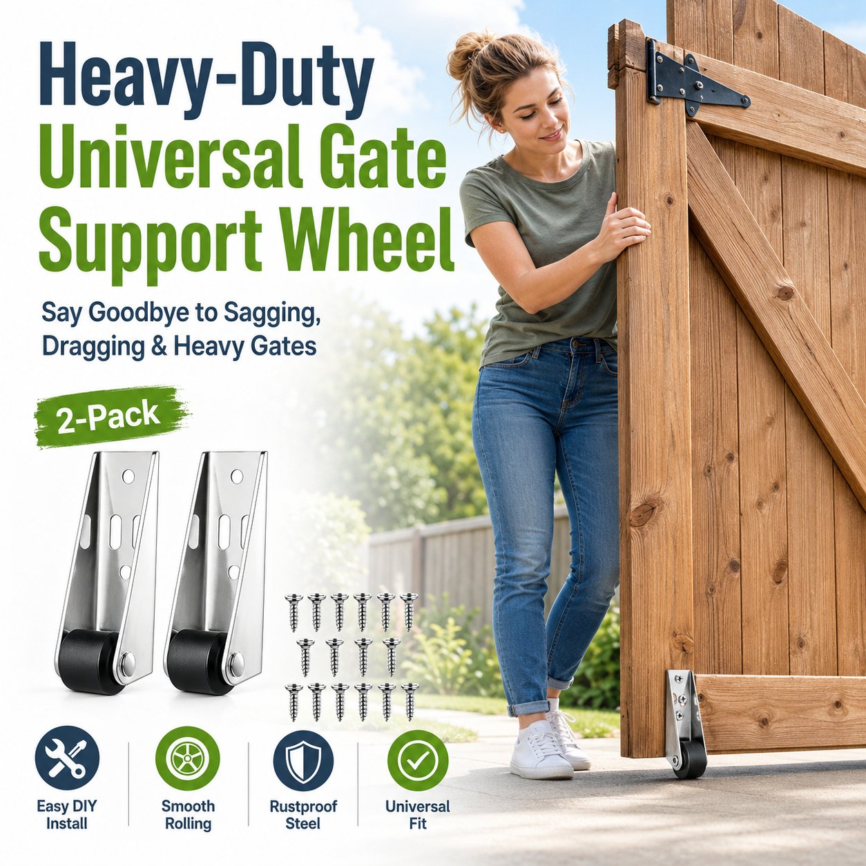 🔧 4 Parks Heavy-Duty Gate Support Wheel – Anti-Sag Fence Repair Roller for Smooth. Easy Gate Movement ✨