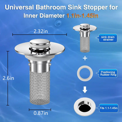 Stainless Steel Anti-Odor Bathroom Sink Stopper-3 PCS