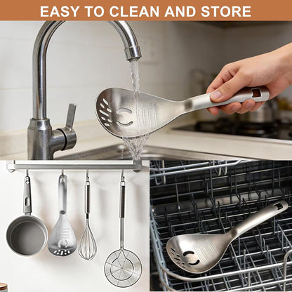 430 Stainless Steel Multi-Use Kitchen Spoon for Straining and Mashing