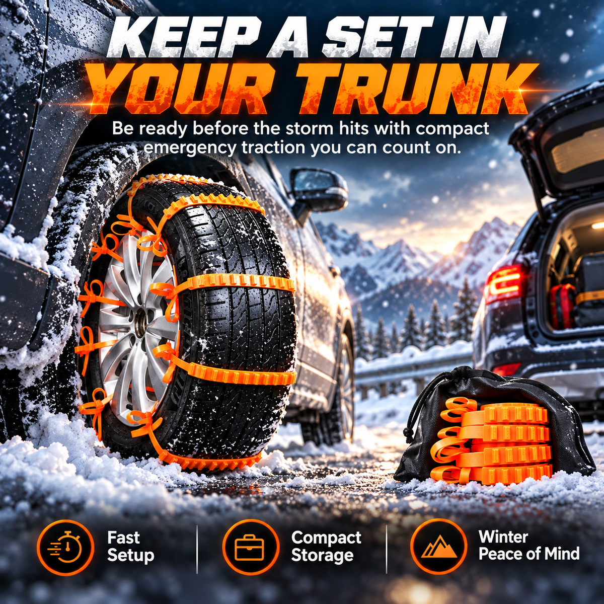 Emergency Tire Traction Straps for Snowy Conditions