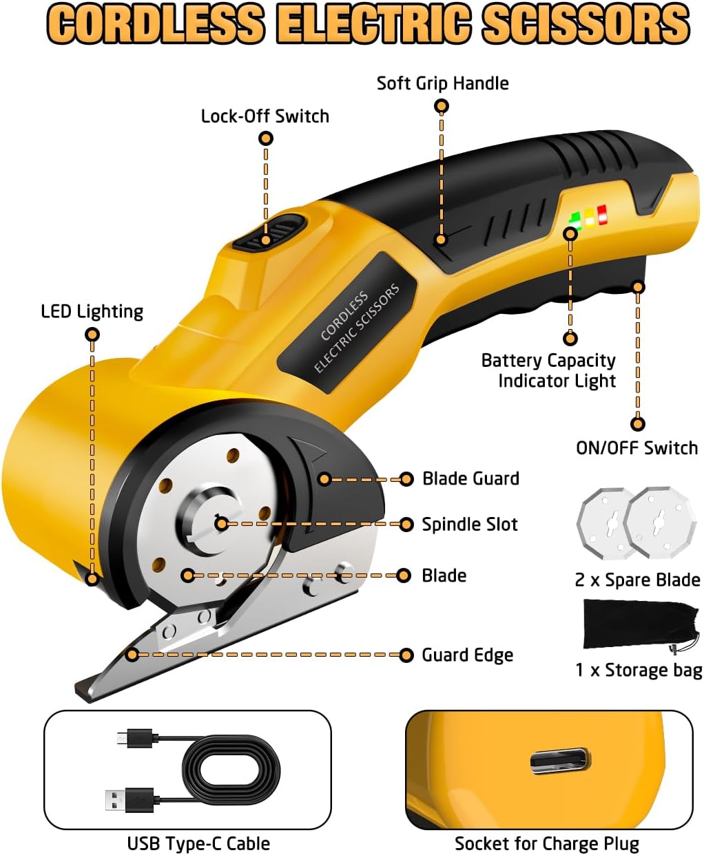 4V Rechargeable Electric Scissors - Lightweight DIY Multi-Cutter Set