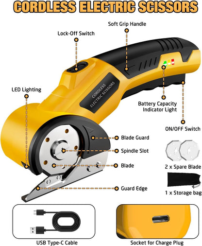 4V Rechargeable Electric Scissors - Lightweight DIY Multi-Cutter Set