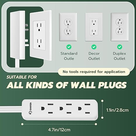 Ultra-Thin Flat Outlet Concealer Kit, Multi-Outlet Power Strip with Extension Cord
