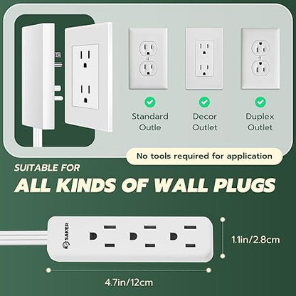 Ultra-Thin Flat Outlet Concealer Kit, Multi-Outlet Power Strip with Extension Cord