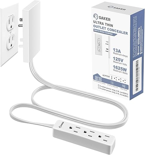 Ultra-Thin Flat Outlet Concealer Kit, Multi-Outlet Power Strip with Extension Cord