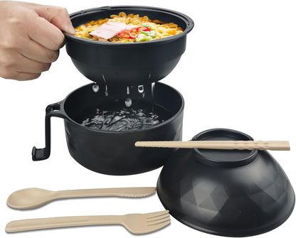 Eco-Friendly 3-in-1 Microwave Ramen Bowl Set with Chopsticks & Strainer