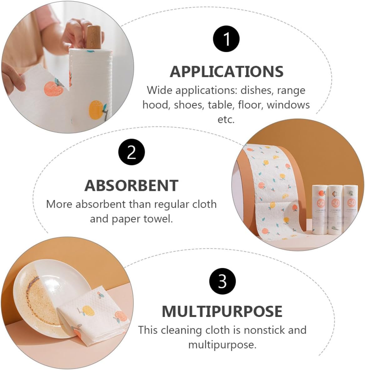50 PCS Kitchen Paper Towels Extra Thick Wet & Dry Dual Use Oil Removing