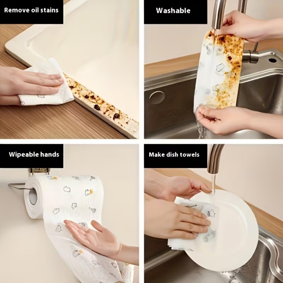 50 PCS Kitchen Paper Towels Extra Thick Wet & Dry Dual Use Oil Removing
