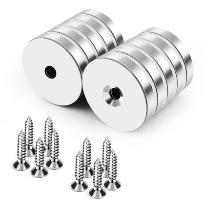20 mm Countersunk Disc Magnets with Mounting Screws, 10-Pack