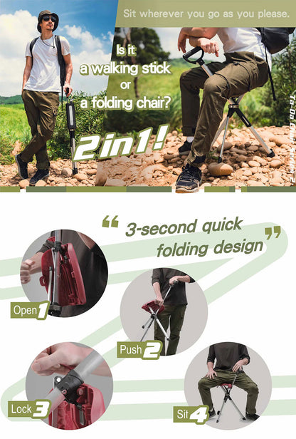 Elarohome S2 | 2-in-1 Portable Folding Seat & Walking Stick