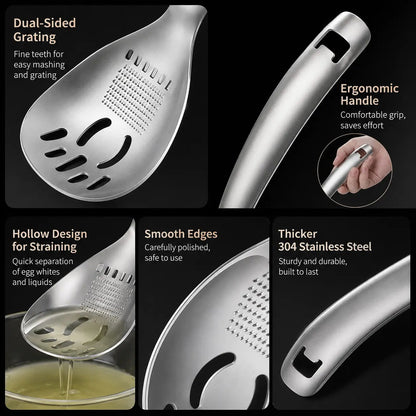 430 Stainless Steel Multi-Use Kitchen Spoon for Straining and Mashing
