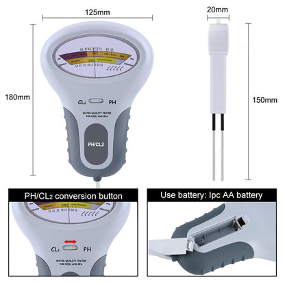 PH Meter, Portable Chlorine Tester, pH&CL2 Tester, Water Quality Analyzer for Swimming Pool, Spa, Aquarium