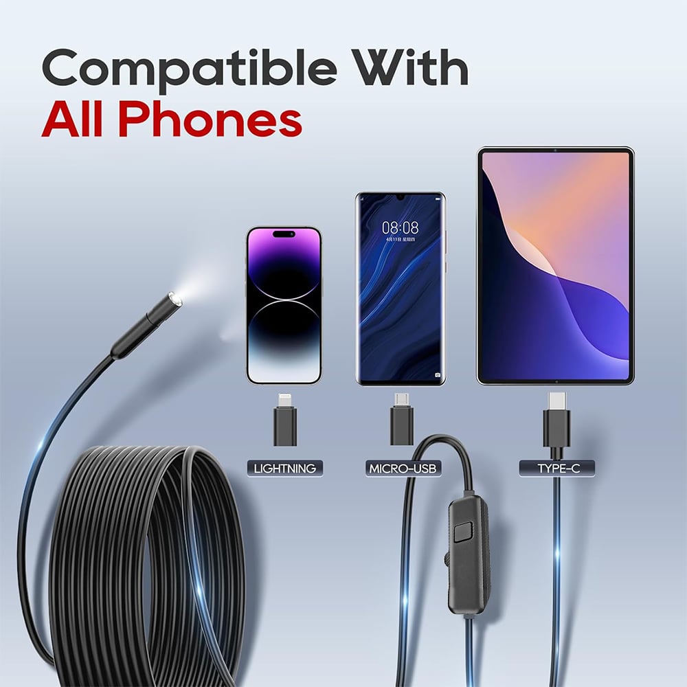 1920P HD Endoscope Camera with 8 Adjustable LED Lights