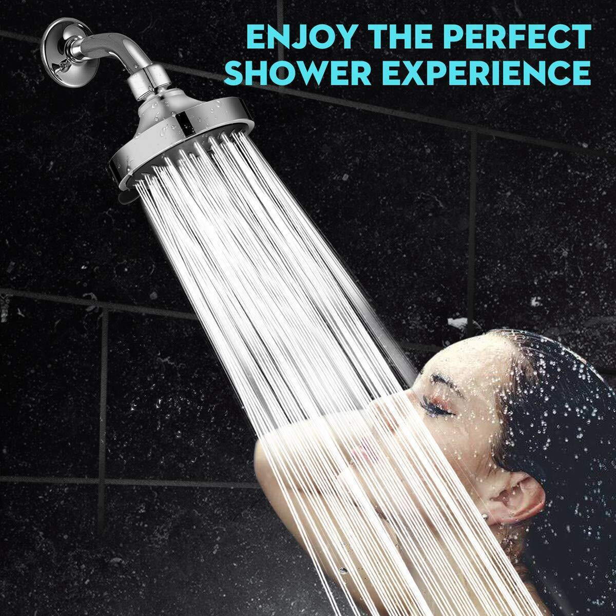 Elarohome High Pressure Shower Head 5 Settings Fixed Showerhead 4 Inch High F