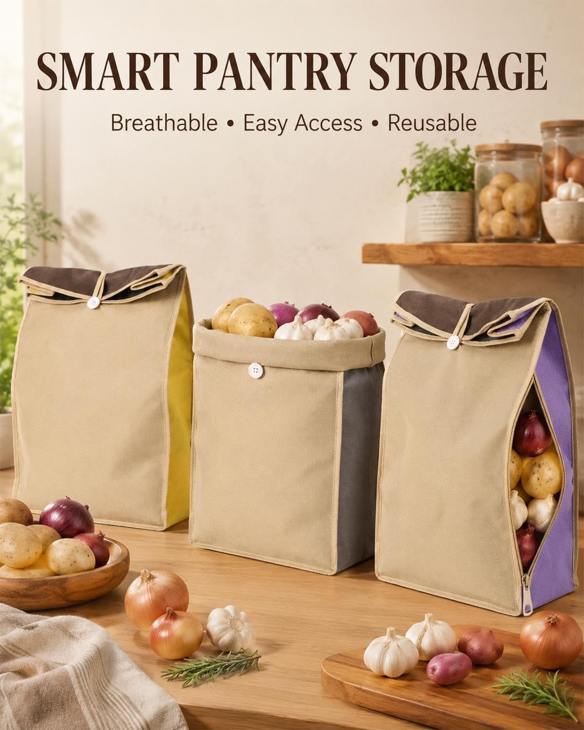Reusable Potato Storage Bag with Zip Access