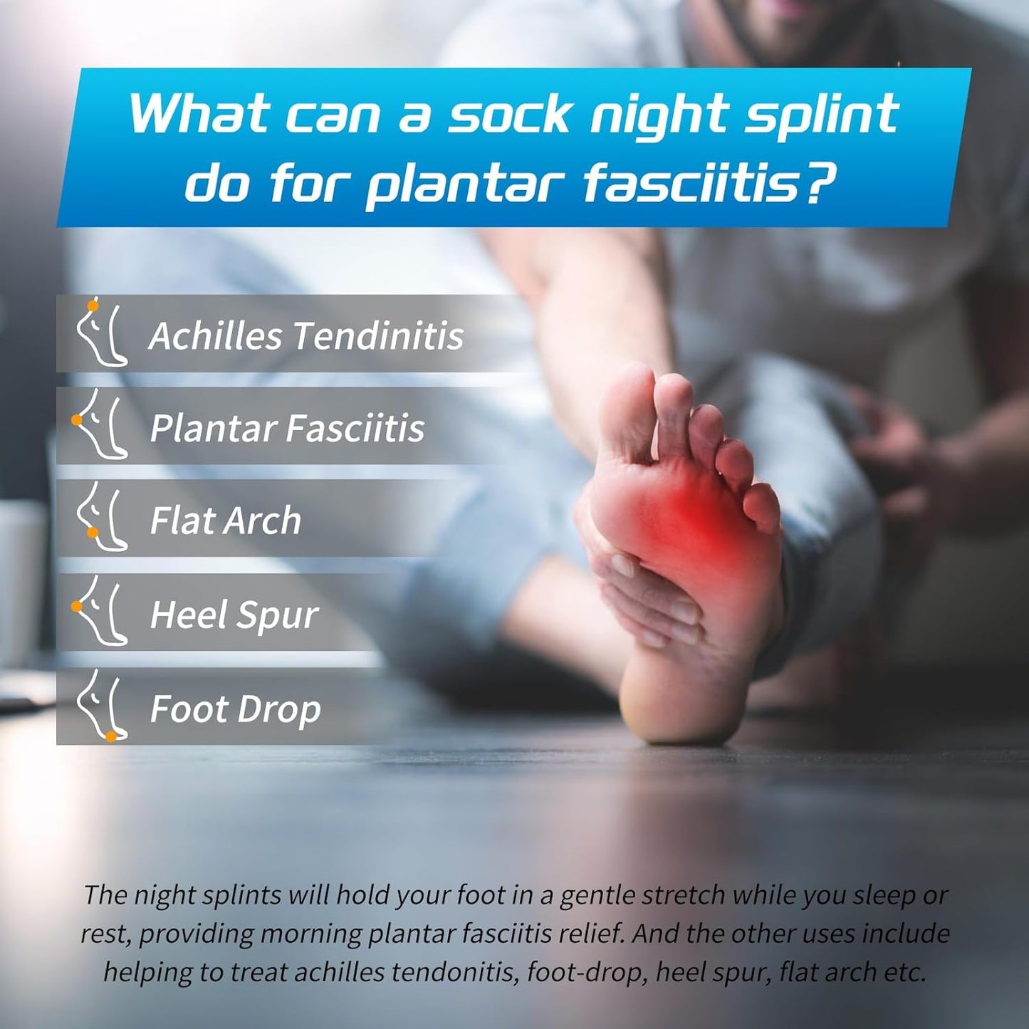 Plantar Fasciitis Relief Night Splint Sock with Massage Ball