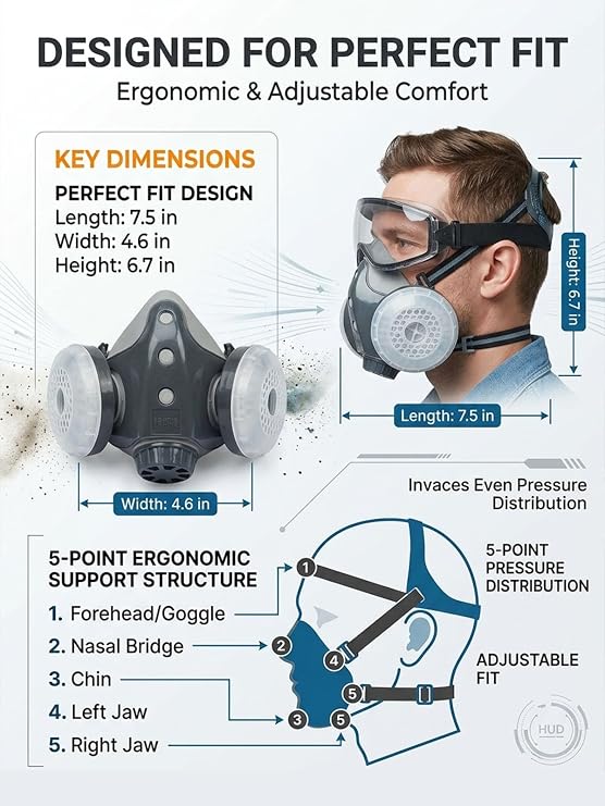 Reusable Anti Dust Anti Gas Respirator With 10 Filters And Protective Goggles