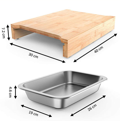 Bamboo Cutting Board with 2 Stainless Steel Trays – Beige