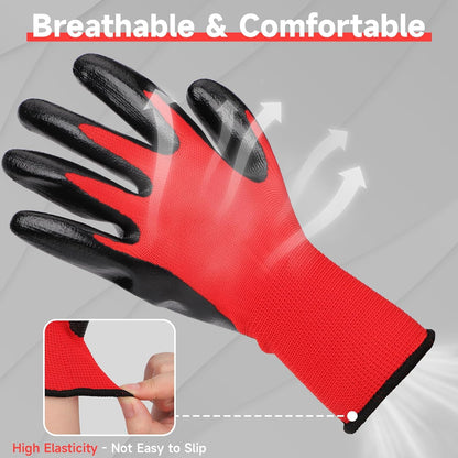 10 Pairs Nitrile Coated Safety Work Gloves