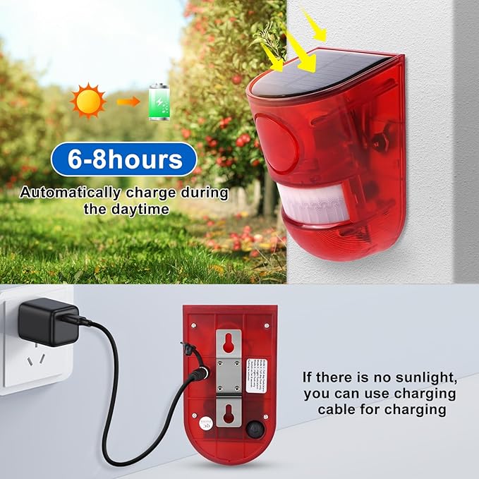 Solar Motion Sensor Detector Alarm with LED Light