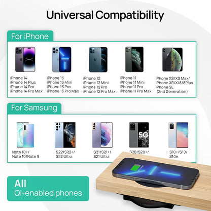 Invisible Wireless Charger Mat – 30mm Under Desk Charging Station for iPhone & Android