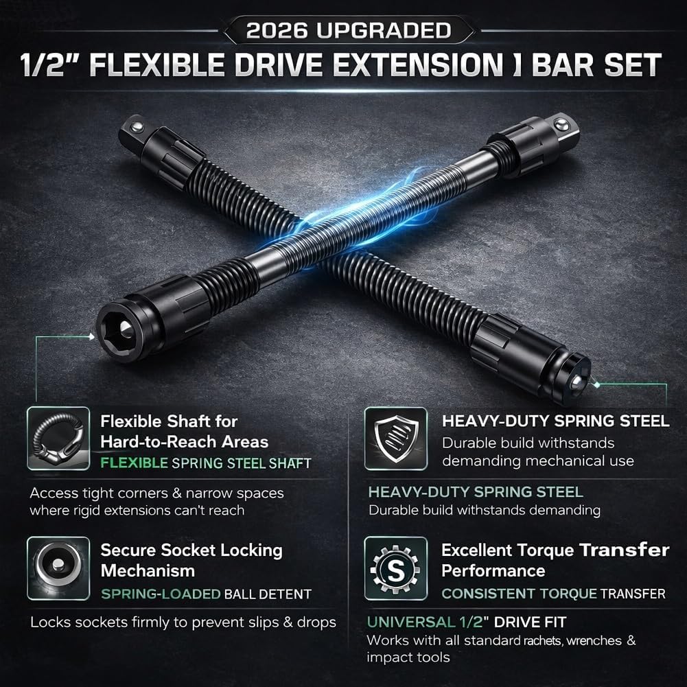 Flexible Socket Extension – 1/2" Heavy Duty Spring Steel Extender