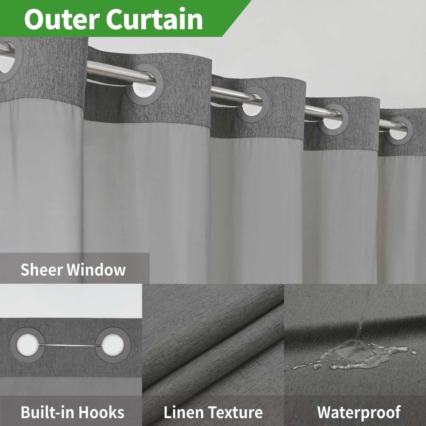 Double Layer Waterproof Shower Curtain 71" × 81"