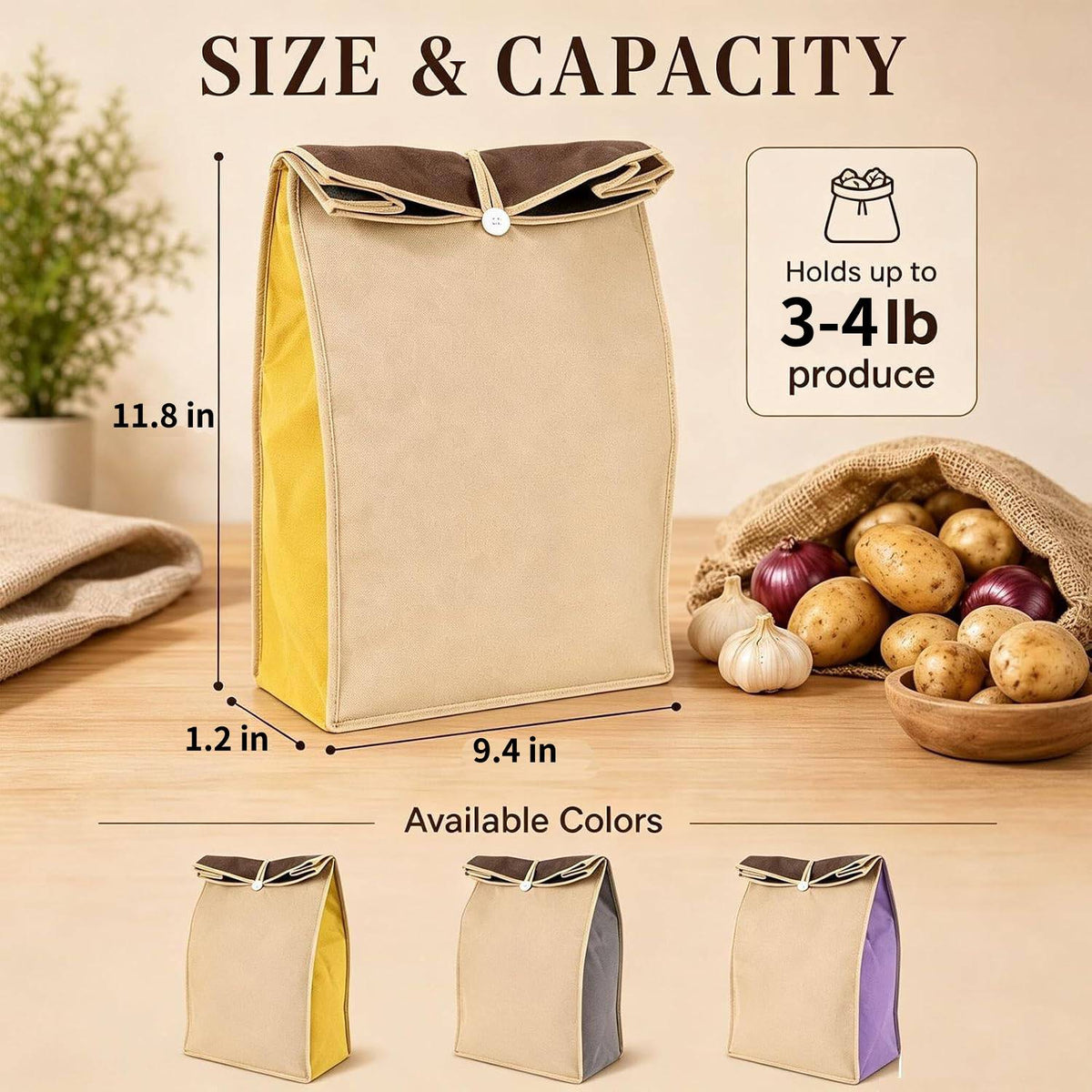 Reusable Potato Storage Bag with Zip Access