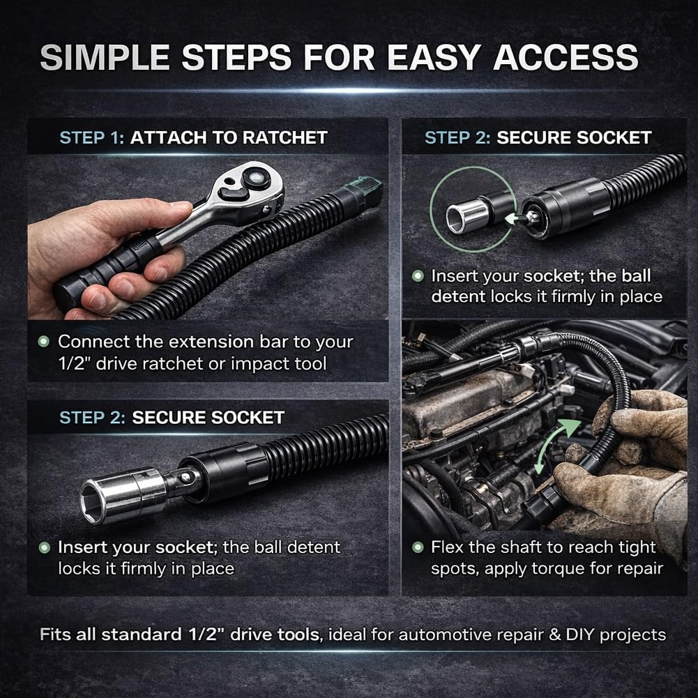 Flexible Socket Extension – 1/2" Heavy Duty Spring Steel Extender
