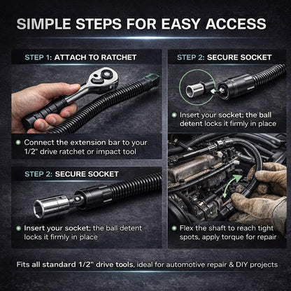 Flexible Socket Extension – 1/2" Heavy Duty Spring Steel Extender