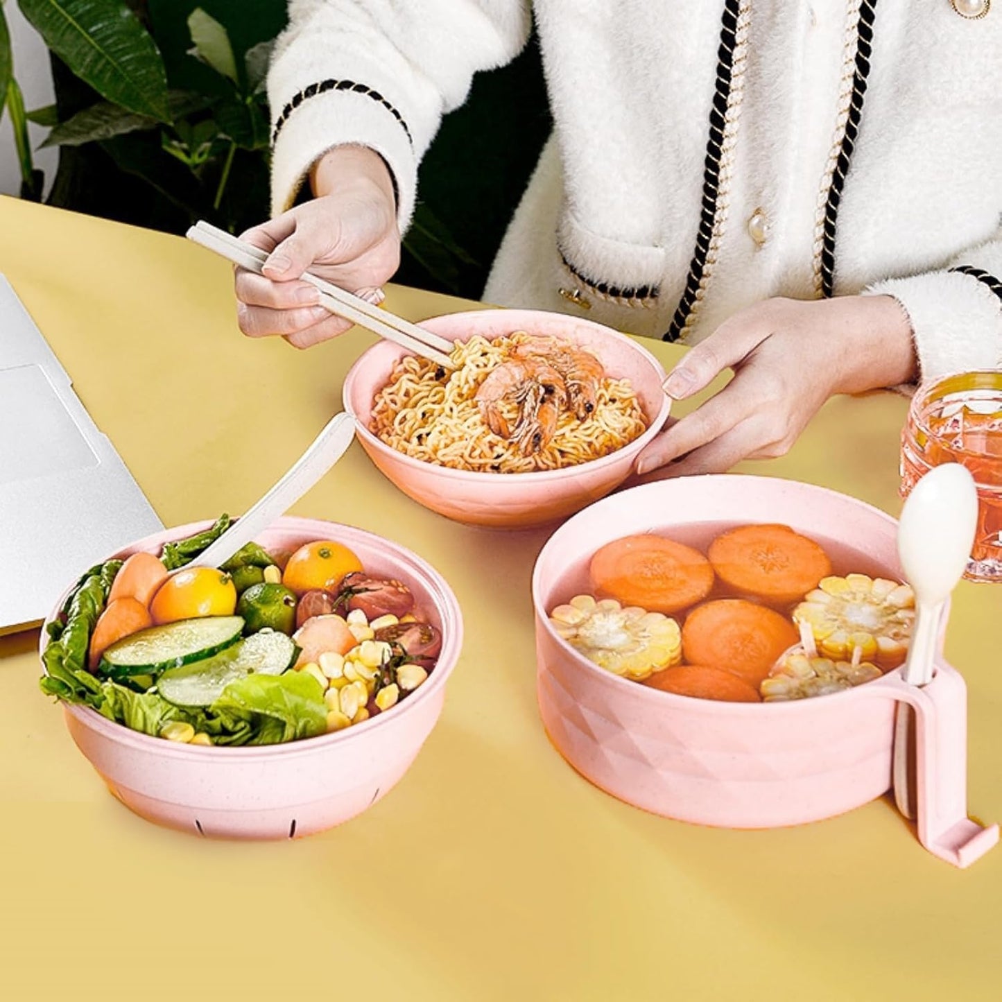 Eco-Friendly 3-in-1 Microwave Ramen Bowl Set with Chopsticks & Strainer