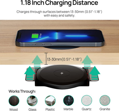 Invisible Wireless Charger Mat – 30mm Under Desk Charging Station for iPhone & Android