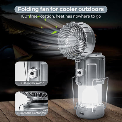 6 in 1 Portable Outdoor Led Camping Lantern with Fan