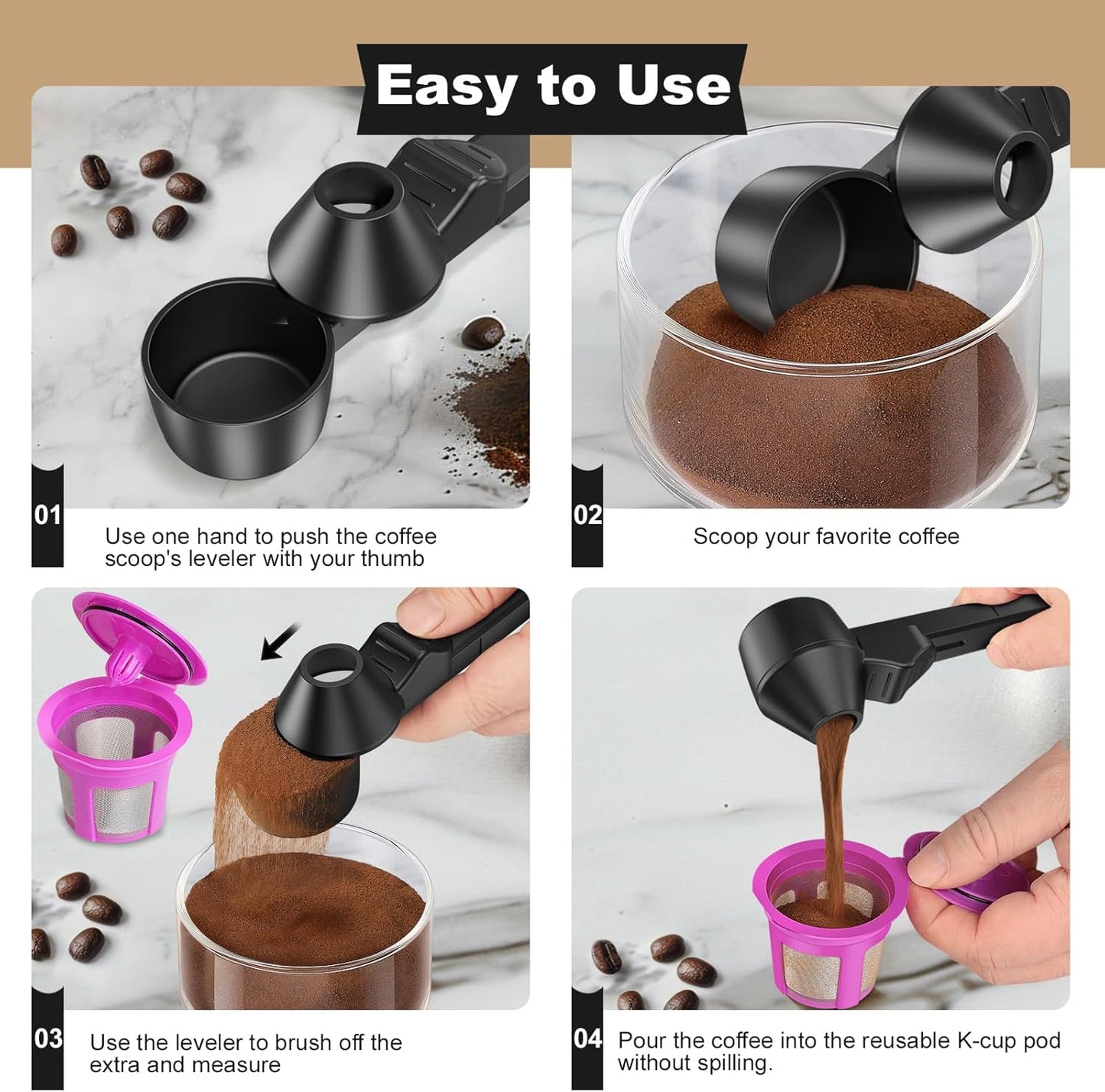 Coffee Scoop with Funnel – 2 Tbsp Measuring Spoon for Reusable K Cups