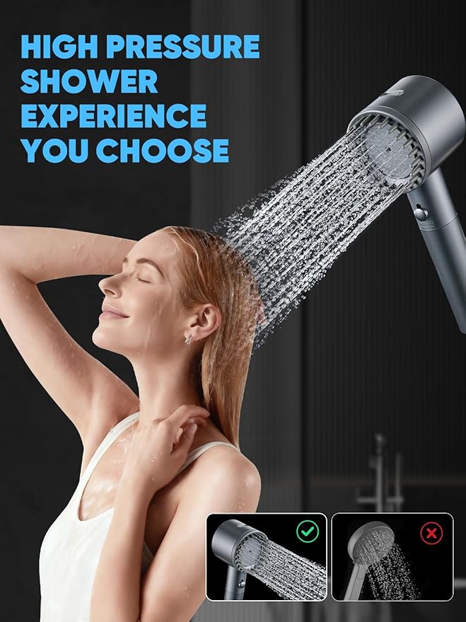 High-Pressure Handheld Shower Head with 3 Spray Modes & Filter, Includes 59" Hose