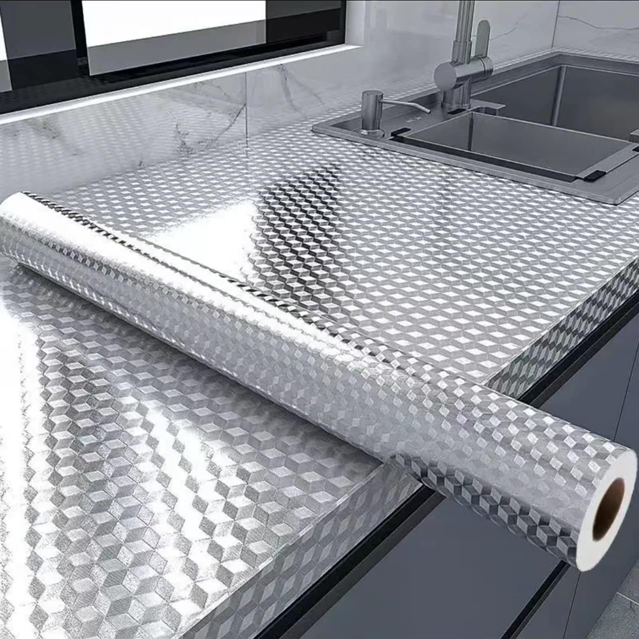 2 Rolls Self-Adhesive Aluminum Foil Kitchen Backsplash Wallpaper