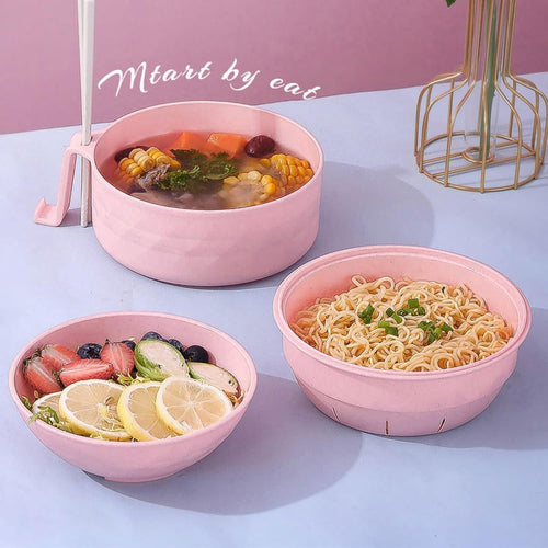 Eco-Friendly 3-in-1 Microwave Ramen Bowl Set with Chopsticks & Strainer