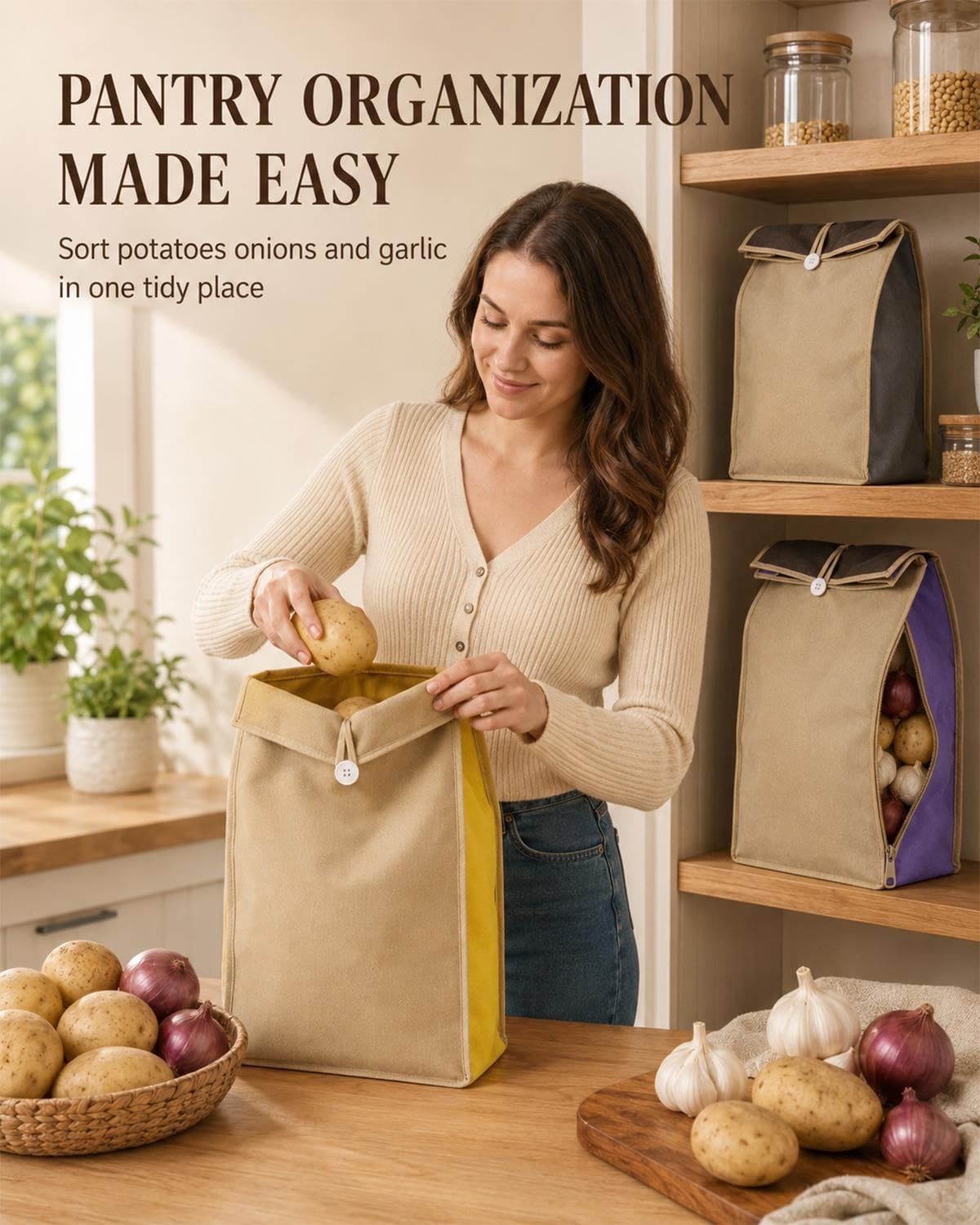 Reusable Potato Storage Bag with Zip Access
