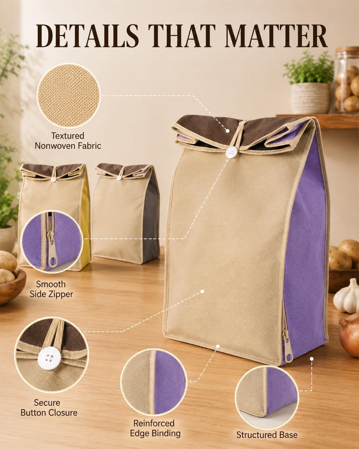 Reusable Potato Storage Bag with Zip Access