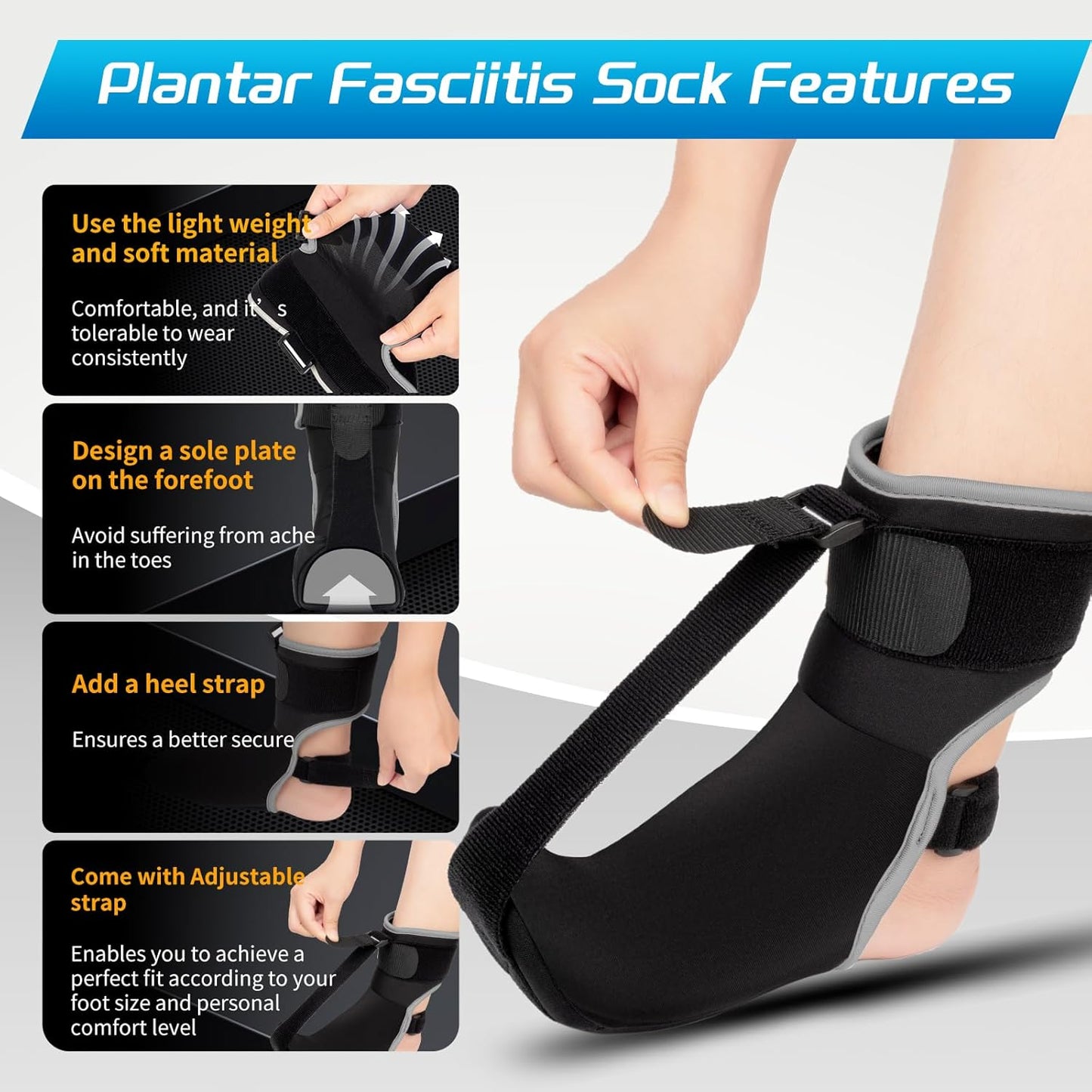 Plantar Fasciitis Relief Night Splint Sock with Massage Ball