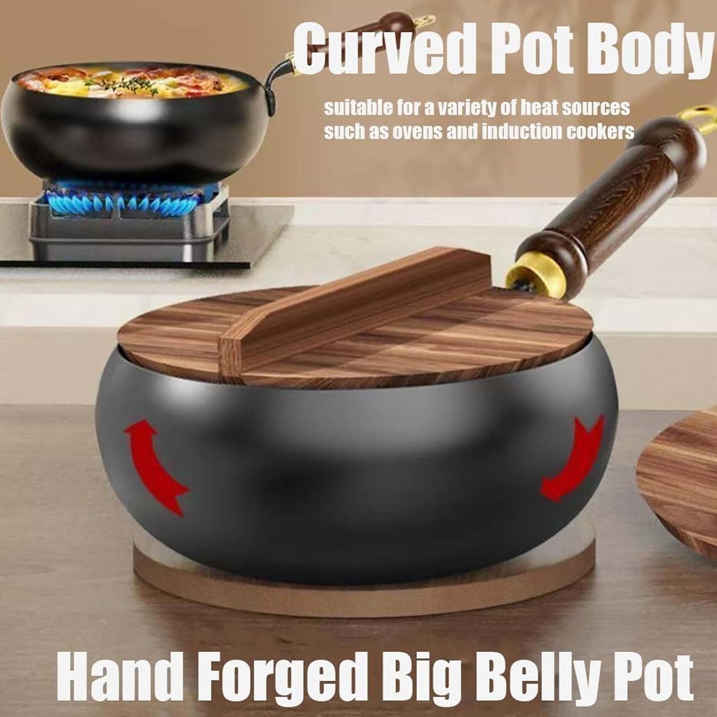 Uncoated Cast Iron Wok with Lid – Japanese Style Iron Pot