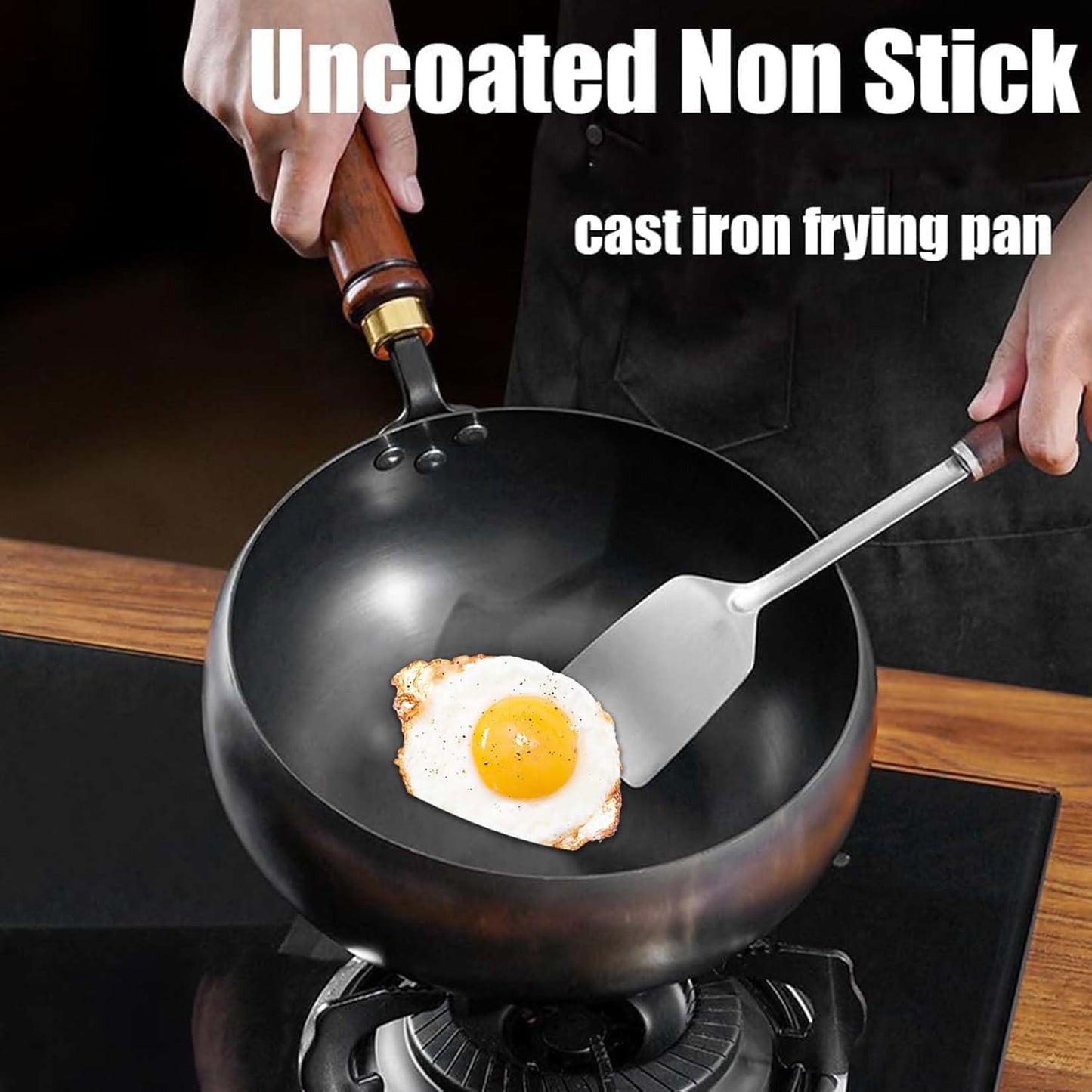 Uncoated Cast Iron Wok with Lid – Japanese Style Iron Pot
