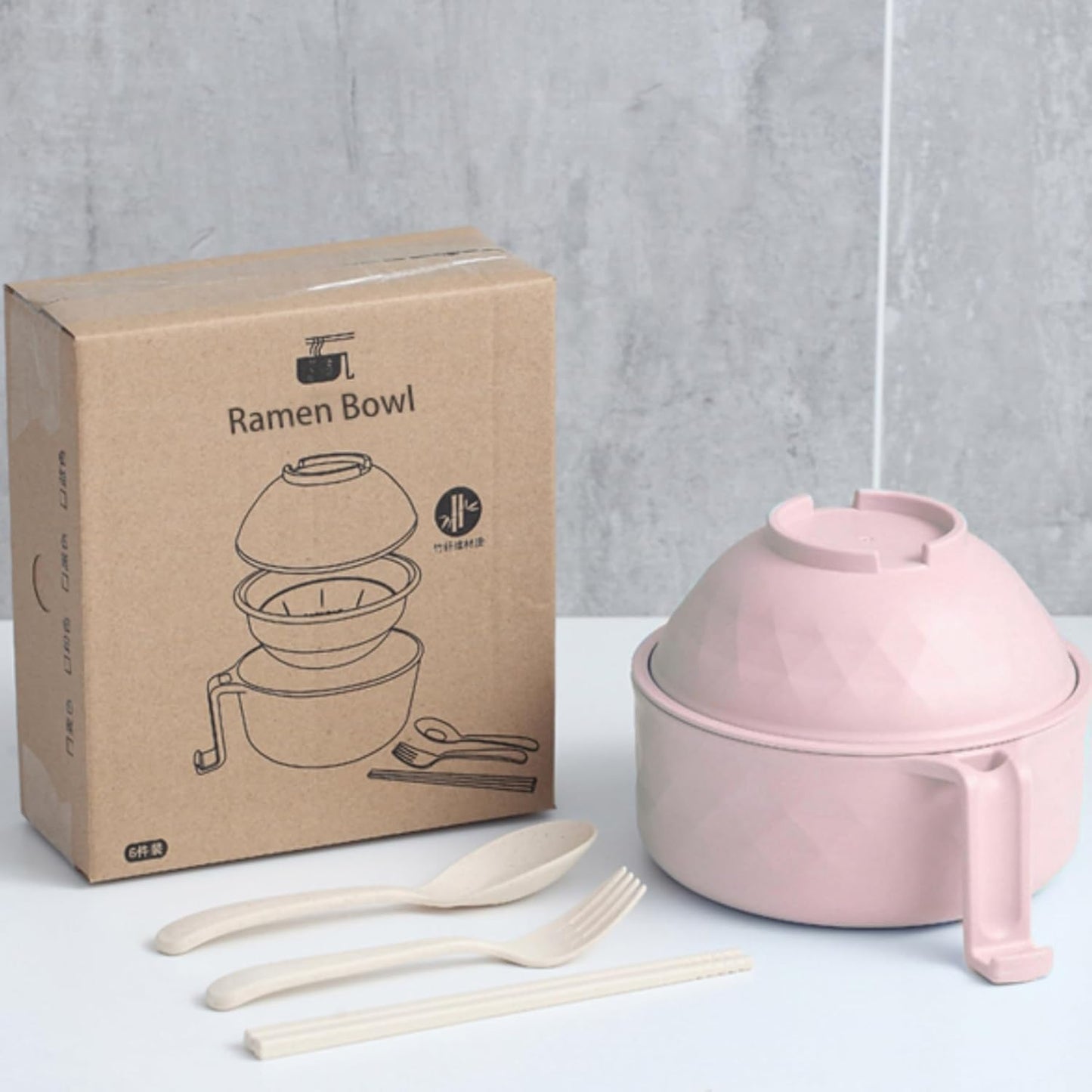 Eco-Friendly 3-in-1 Microwave Ramen Bowl Set with Chopsticks & Strainer
