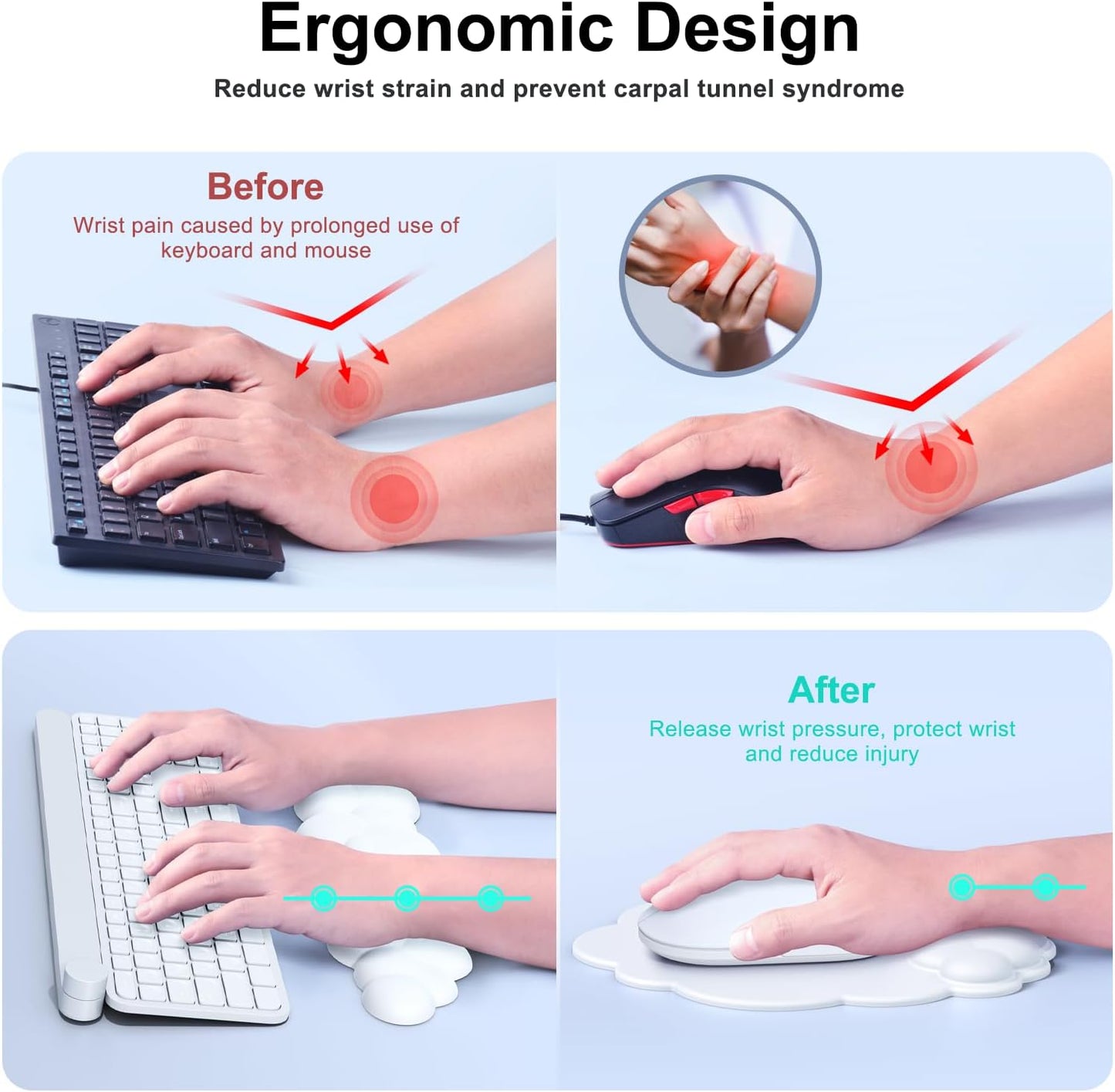 Cloud Ergonomic Keyboard & Mouse Wrist Rest Set
